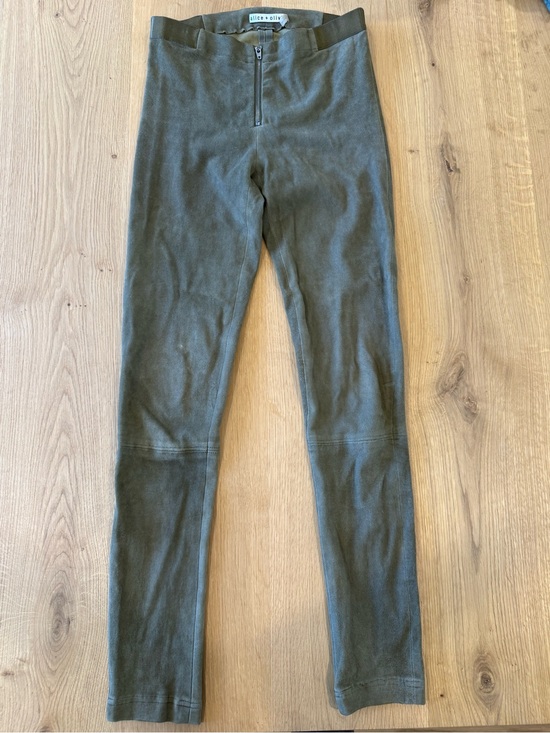 Alice + Olivia Pants - Alice + Olivia Olive Green 100% Lambskin Suede Front Zip Leggings Pants - Size 0